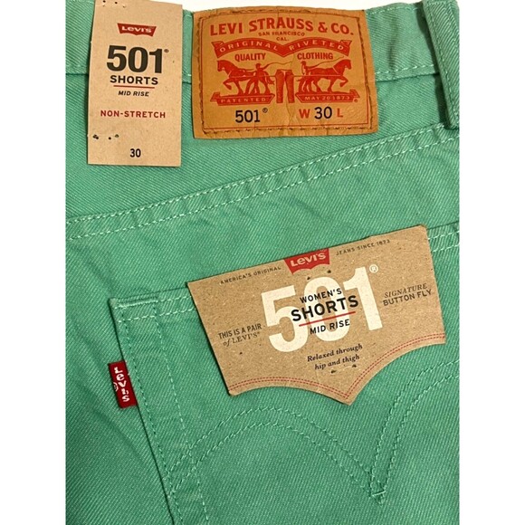 LEVI'S 501 Green Cuffed Mid-Rise Non-Stretch Button Fly Denim Shorts 30 (32) NWT - Picture 4 of 7